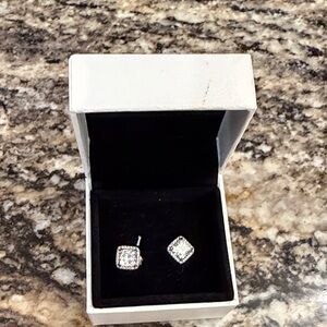 Pandora Silver Square Halo Crystal Stud Earrings